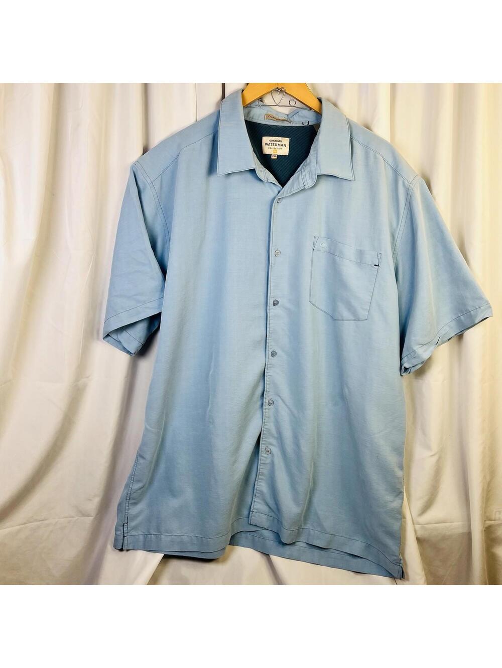 QUIKSILVER WATERMAN Men's LARGE L Light Blue Woven Shirt XXL